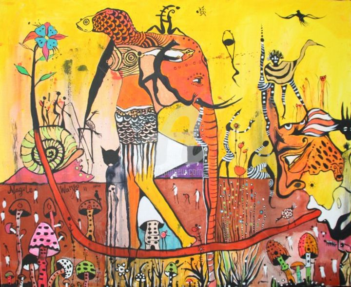 Peinture intitulée "Jardin Enchanté" par Magule Wango, Œuvre d'art originale