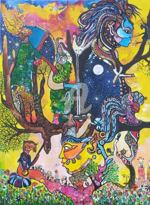 Painting titled "Un pour tous tous p…" by Magule Wango, Original Artwork