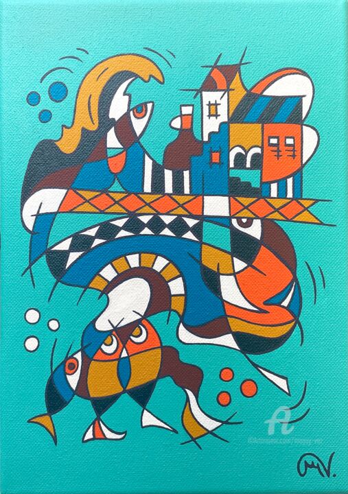 绘画 标题为“Oporto IV” 由Maguy Vaz (50nuancesdemarguerite), 原创艺术品, 丙烯 安装在木质担架架上