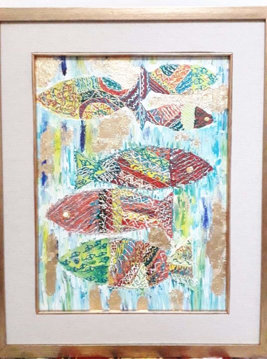 Peinture intitulée "poissons" par Maha Maraoui, Œuvre d'art originale, Acrylique