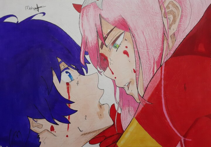 Drawing titled "Hiro x Zero two" by Mahamadou Coulibaly, Original Artwork, Marker