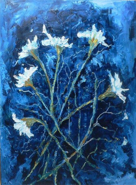 Peinture intitulée "Rose blanc" par Mahcer, Œuvre d'art originale, Huile Monté sur artwork_cat.