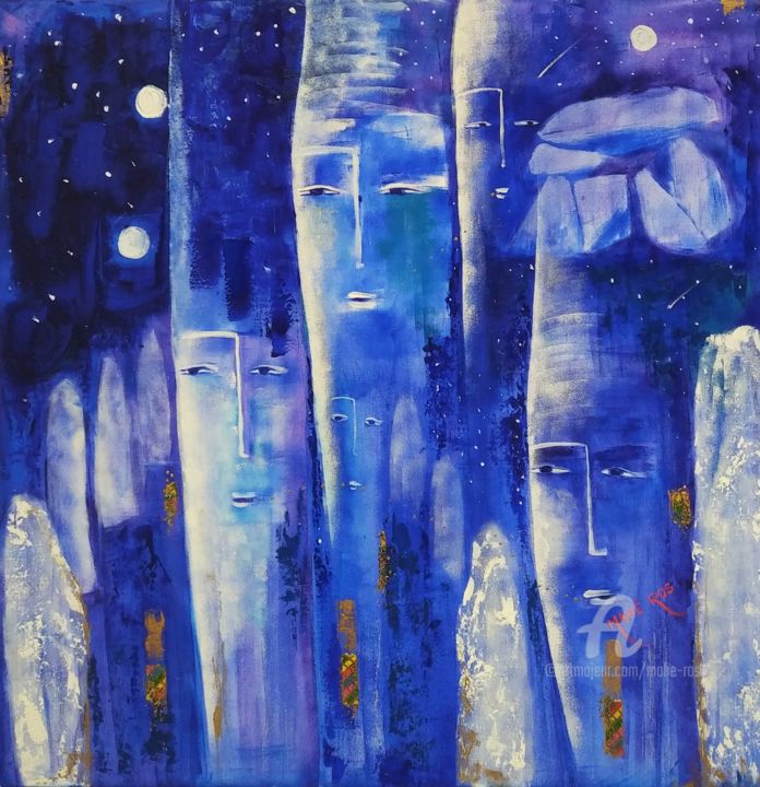 Painting titled "Menhirs...ToT5" by Mahé Ros, Original Artwork, Acrylic Mounted on Wood Stretcher frame