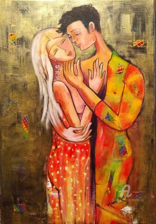 Painting titled "Tendresse" by Mahé Ros, Original Artwork, Acrylic Mounted on Wood Stretcher frame