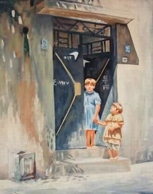 Painting titled "Two Young Girls" by Maher Sinjary, Original Artwork