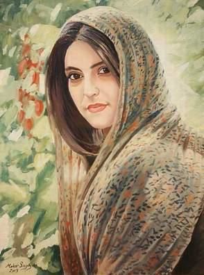 Painting titled "Portrait of Kurdish…" by Maher Sinjary, Original Artwork