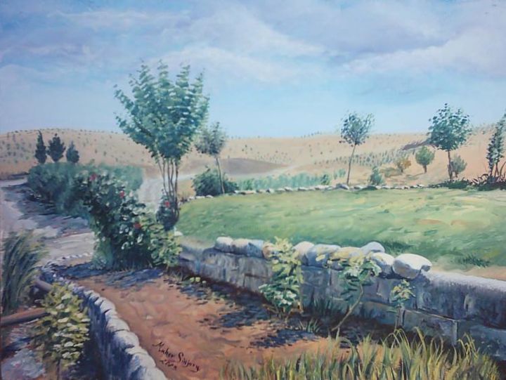 Painting titled "The Garden" by Maher Sinjary, Original Artwork