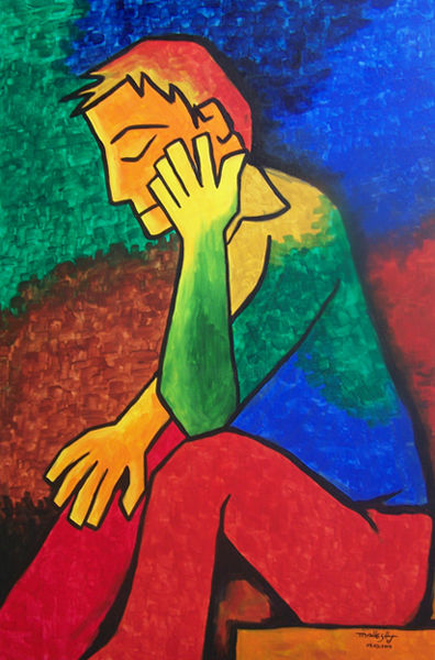 Peinture intitulée "thinking" par Mahes, Œuvre d'art originale, Acrylique