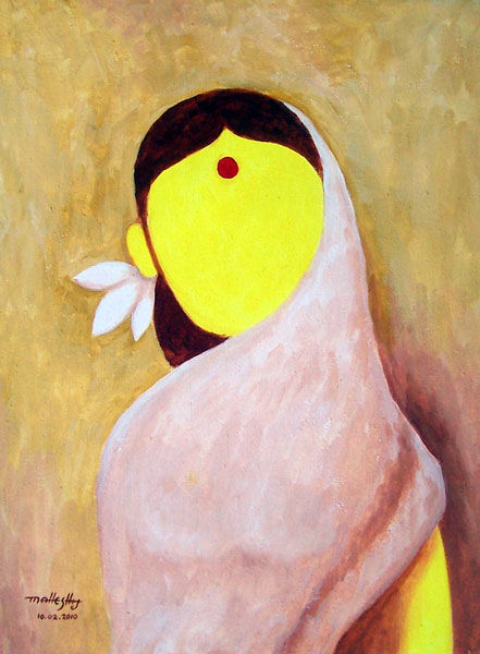 Pintura intitulada "indian-woman" por Mahes, Obras de arte originais, Acrílico