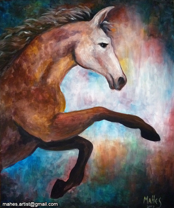 Картина под названием "horse" - Mahes, Подлинное произведение искусства, Акрил