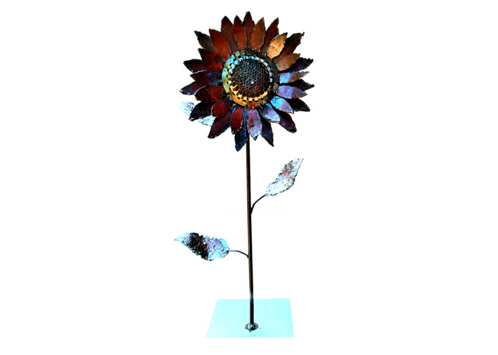 Sculpture titled "Golden Sunflower" by Mahesh Chathuranga Ekanayake, Original Artwork, Metals