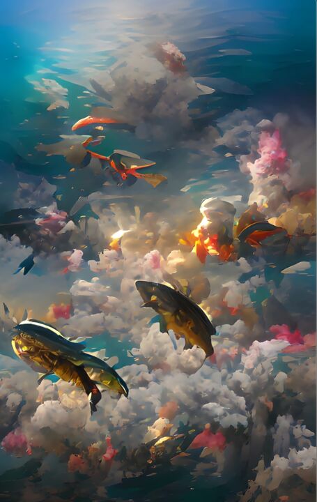 Digital Arts titled "MAGICAL FISHES SWIM…" by Mahesh Tolani, Original Artwork, Digital Painting