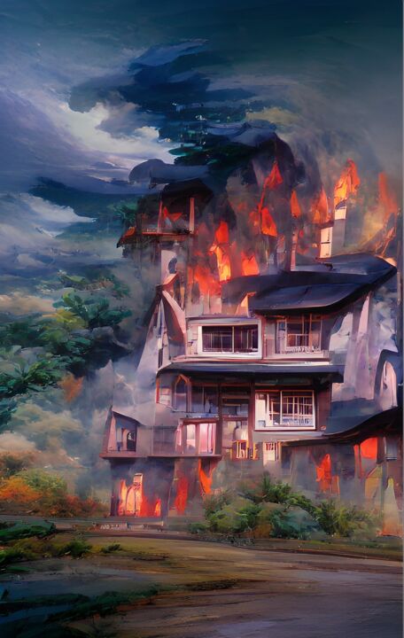 Arts numériques intitulée "THE BURNING HOUSE" par Mahesh Tolani, Œuvre d'art originale, Peinture numérique