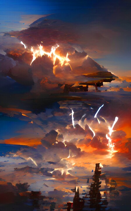 Arte digitale intitolato "lightening in sky 7" da Mahesh Tolani, Opera d'arte originale, Modellazione 3D