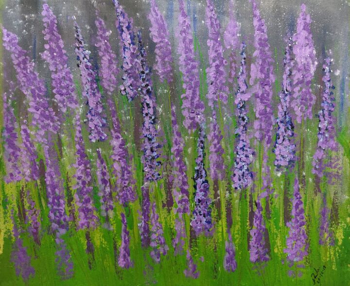 Pintura titulada "Lavender Field.jpg" por Mahfuzur Rahman, Obra de arte original, Acrílico
