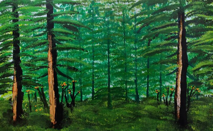 Peinture intitulée "Pine Forest.jpg" par Mahfuzur Rahman, Œuvre d'art originale, Acrylique
