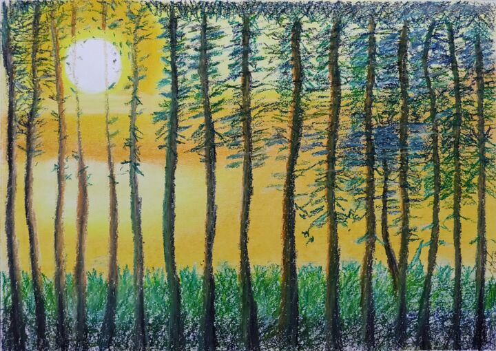 Painting titled "The Caged Sun.jpg" by Mahfuzur Rahman, Original Artwork, Pastel