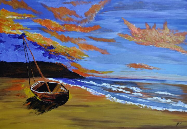 Malerei mit dem Titel "Sunset Rest.jpg" von Mahfuzur Rahman, Original-Kunstwerk, Acryl