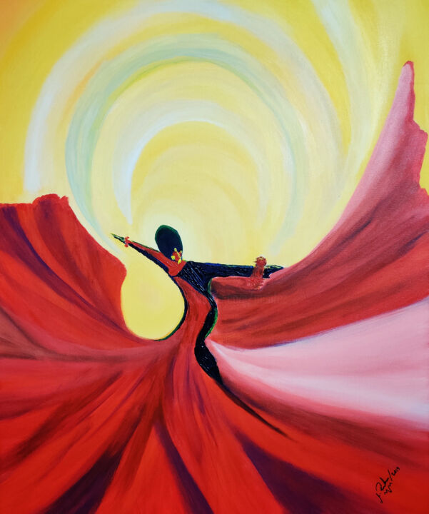 Painting titled "The Dancer" by Mahfuzur Rahman, Original Artwork, Acrylic Mounted on Wood Panel