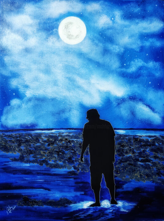 Painting titled "The Lonely Drifter" by Mahfuzur Rahman, Original Artwork, Acrylic Mounted on Wood Panel