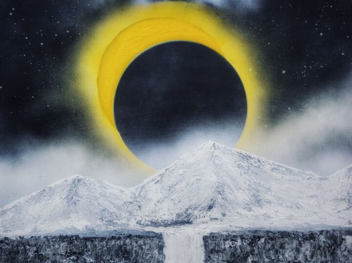 Peinture intitulée "Longing Eclipse" par Mahfuzur Rahman, Œuvre d'art originale, Bombe aérosol Monté sur Châssis en bois