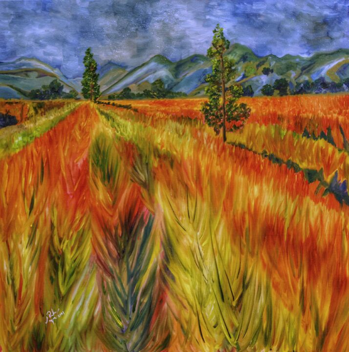 Peinture intitulée "Red Grains" par Mahfuzur Rahman, Œuvre d'art originale, Huile