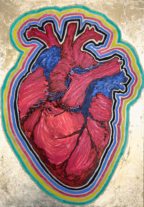 Schilderij getiteld "One Heart" door Mahfuzur Rahman, Origineel Kunstwerk, Acryl