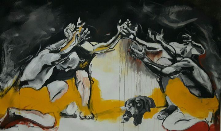 Peinture intitulée "We love eating dogs" par Mahjoob Zohourian, Œuvre d'art originale, Acrylique