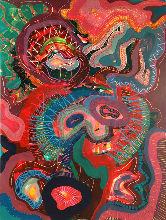Painting titled "The colourful under…" by Michella Ahm, Original Art, Acrylic
