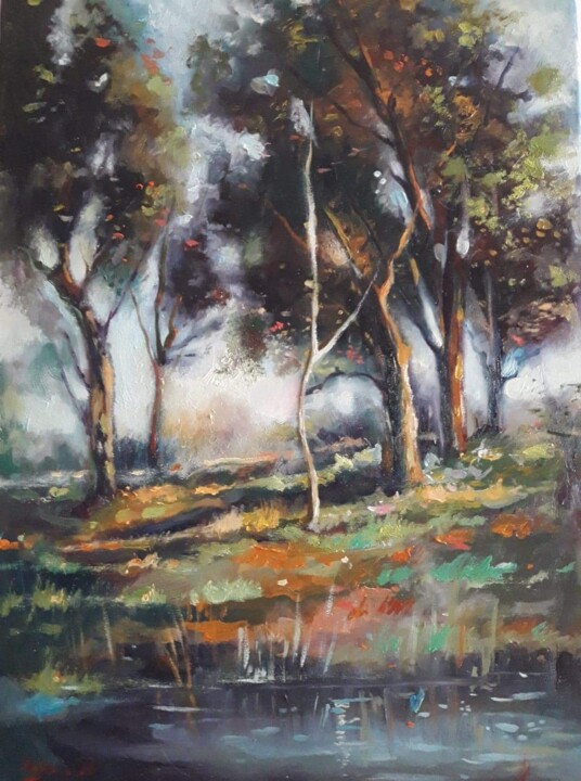 Painting titled "automne" by Mahmoud Bekkara, Original Artwork, Oil