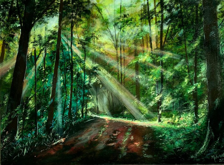 Painting titled "A walk in the Forest" by Mahrukh Iftikhar, Original Artwork, Acrylic