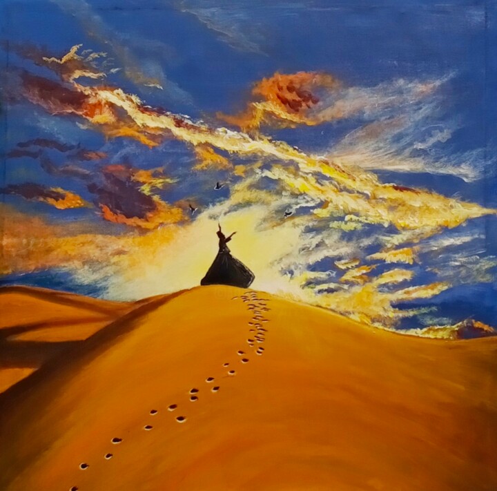 Schilderij getiteld "Rumi Art Sky Line" door Mahrukh, Origineel Kunstwerk, Acryl