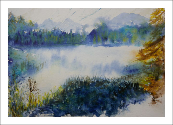 Pintura titulada "Etang aux rives mou…" por Maï Laffargue, Obra de arte original, Acuarela