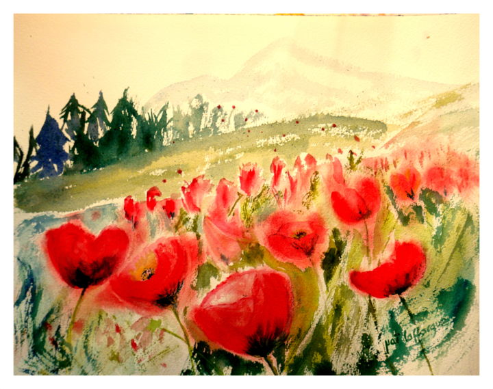 Painting titled "Poppies for you" by Maï Laffargue, Original Artwork, Watercolor