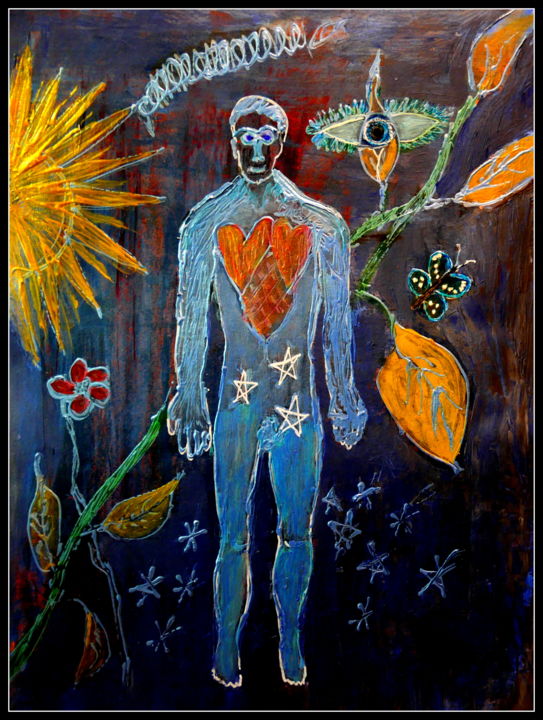 Malerei mit dem Titel "Homme sur le chemin…" von Maï Laffargue, Original-Kunstwerk, Acryl