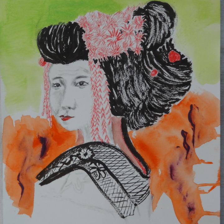 Painting titled "geisha fatiguée par…" by Maï Laffargue, Original Artwork, Other