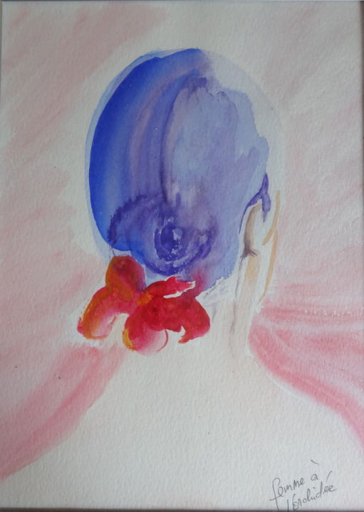 Peinture intitulée "femme à l'orchidée" par Maï Laffargue, Œuvre d'art originale, Aquarelle