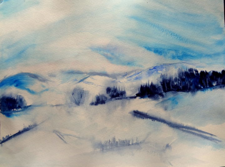 Peinture intitulée "Première neige en m…" par Maï Laffargue, Œuvre d'art originale, Aquarelle