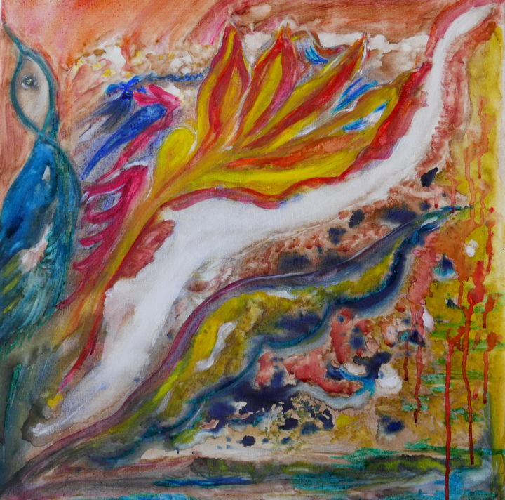 Pintura titulada "Chemin fleuri" por Maï Laffargue, Obra de arte original, Acuarela