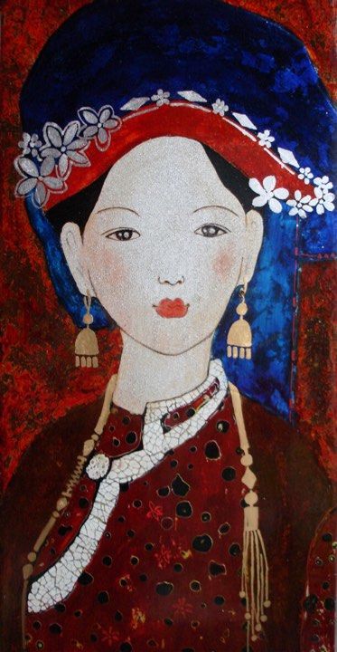 Peinture intitulée "Portrait lady minor…" par Mai Lien Lai Thi, Œuvre d'art originale, Laque