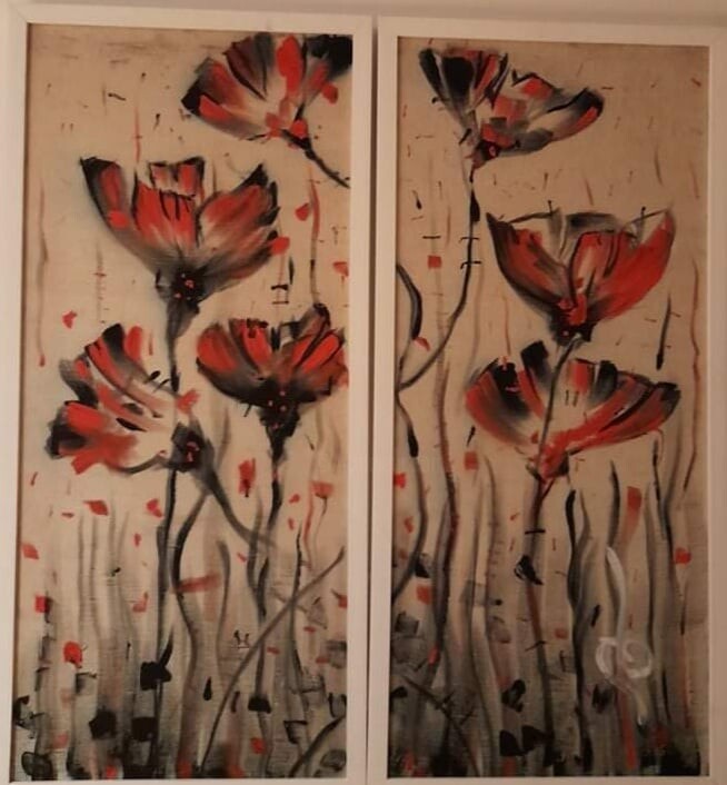 Painting titled "Beautiful Poppies" by Maia Xabeishvili, Original Artwork, Oil