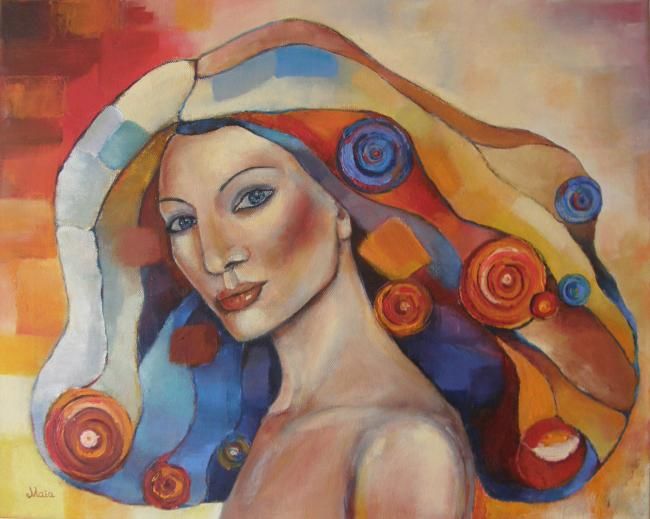 Painting titled "Portrait of a Woman" by Maia Nikolov, Original Artwork, Oil