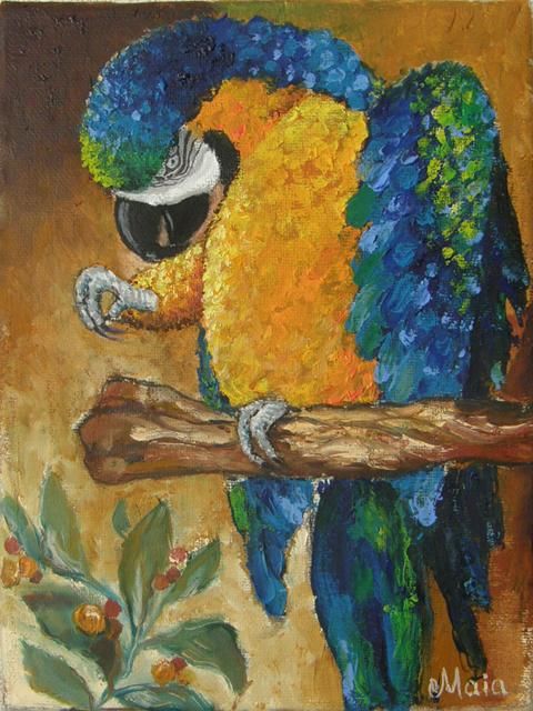 Painting titled "The parrot" by Maia Nikolov, Original Artwork