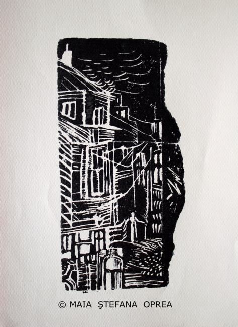 Printmaking titled "Vieux Bucarest" by Maia Stefana Oprea, Original Artwork, Engraving