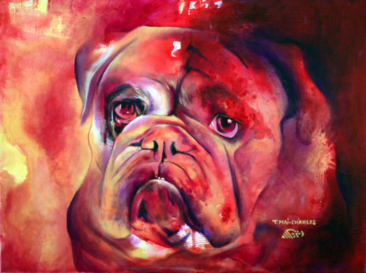 Картина под названием "Bulldog anglais" - Thanh Mai-Charles, Подлинное произведение искусства, Акрил