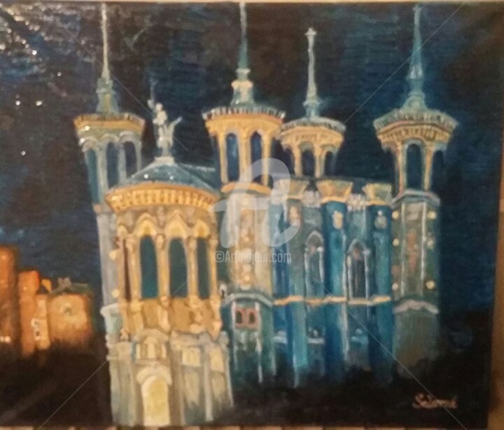 Painting titled "basilique de fourvi…" by Maier Salomé, Original Artwork, Oil