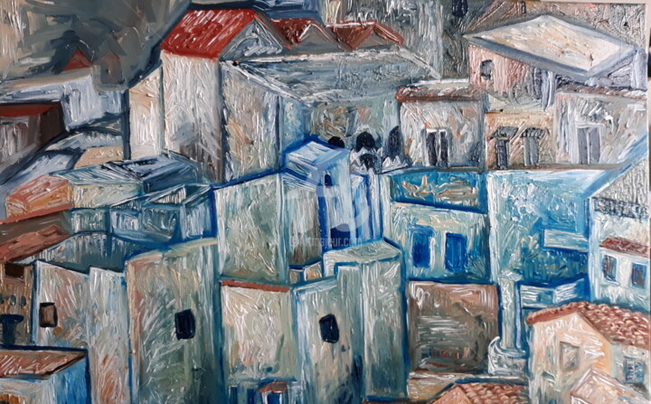 Peinture intitulée "Chefchaouen cubiste" par Maier Salomé, Œuvre d'art originale, Huile