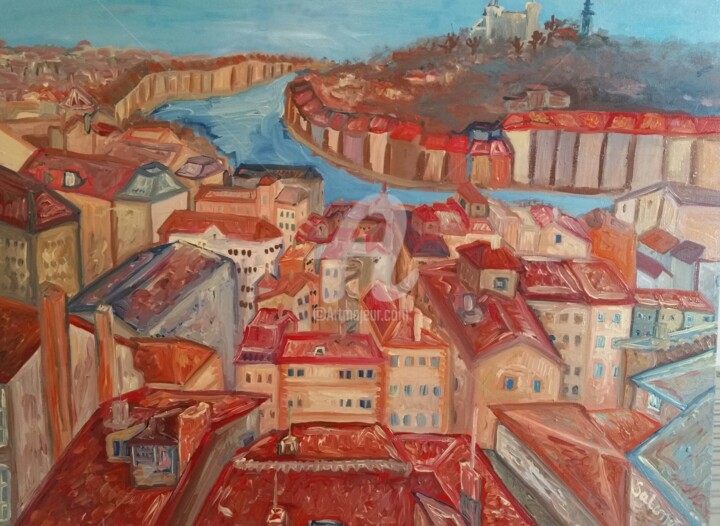Peinture intitulée "Lyon quartier de la…" par Maier Salomé, Œuvre d'art originale, Huile
