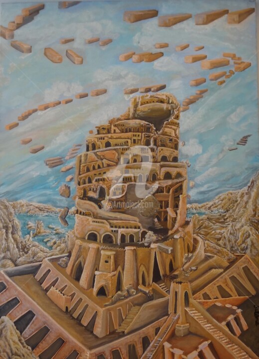 Painting titled "Babel" by Maier Salomé, Original Artwork, Oil