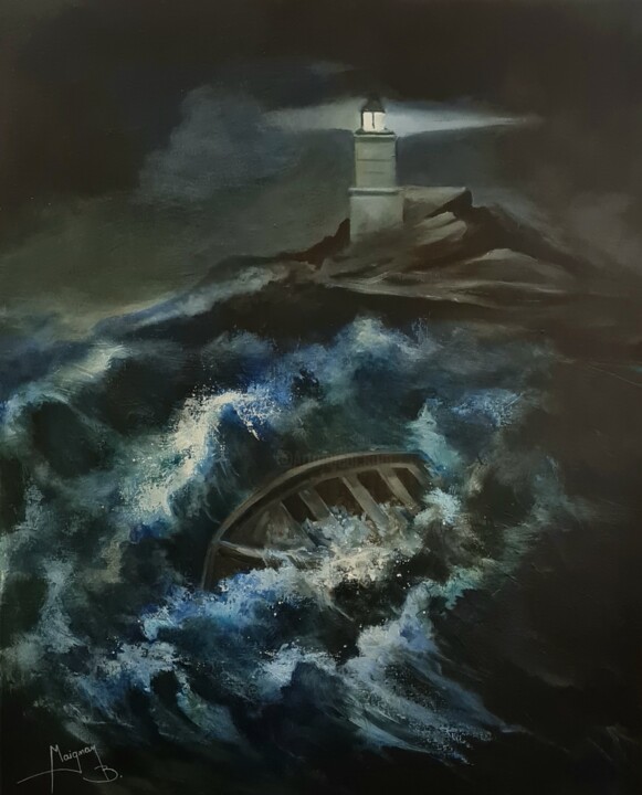 Pittura intitolato "La barque perdu" da Bernard Maignan, Opera d'arte originale, Acrilico